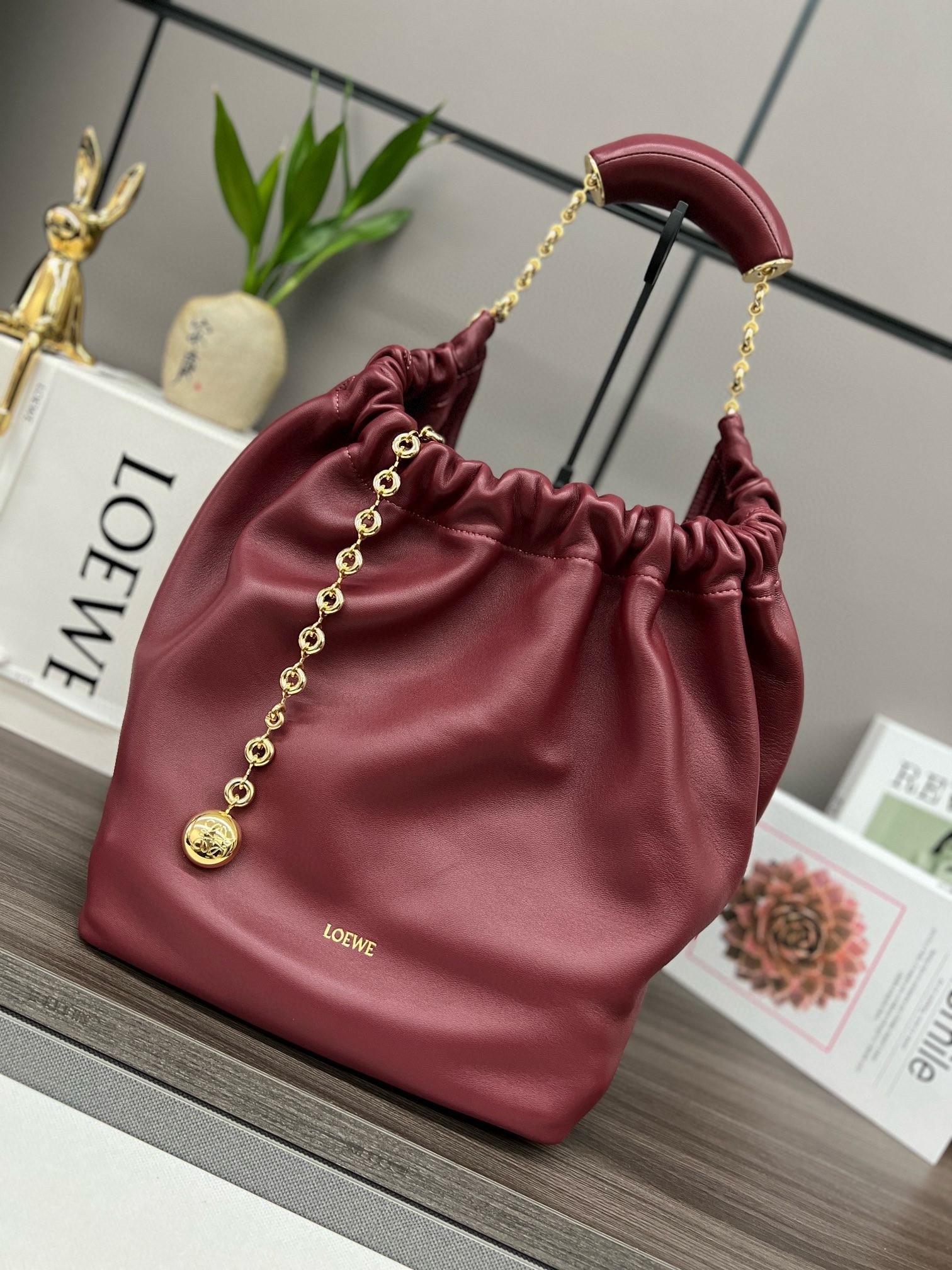 Loewe Medium Squeeze Bag in Bordeaux Nappa Lambskin