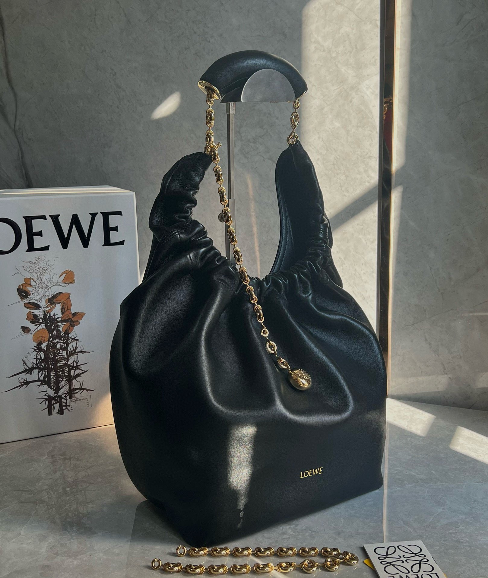 Loewe Medium Squeeze Bag in Black Nappa Lambskin