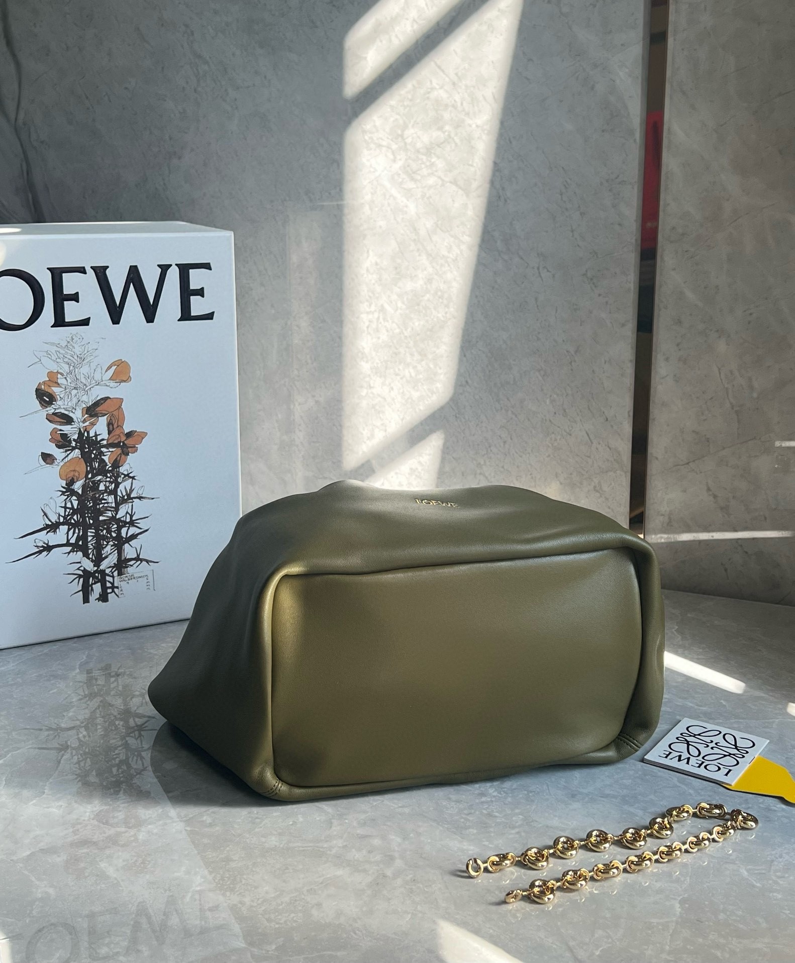 Loewe Medium Squeeze Bag in Olive Nappa Lambskin