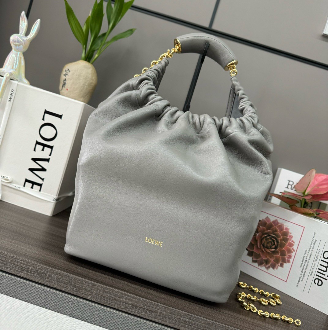 Loewe Medium Squeeze Bag in Grey Nappa Lambskin