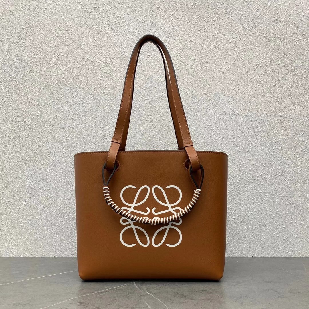 Loewe Small Anagram Tote In Brown Calfskin