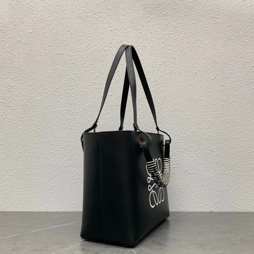 Loewe Small Anagram Tote In Black Calfskin