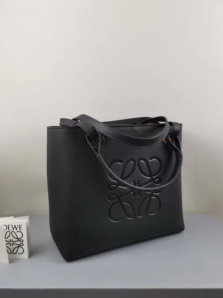 Loewe Small Anagram Tote In Black Grained Calfskin