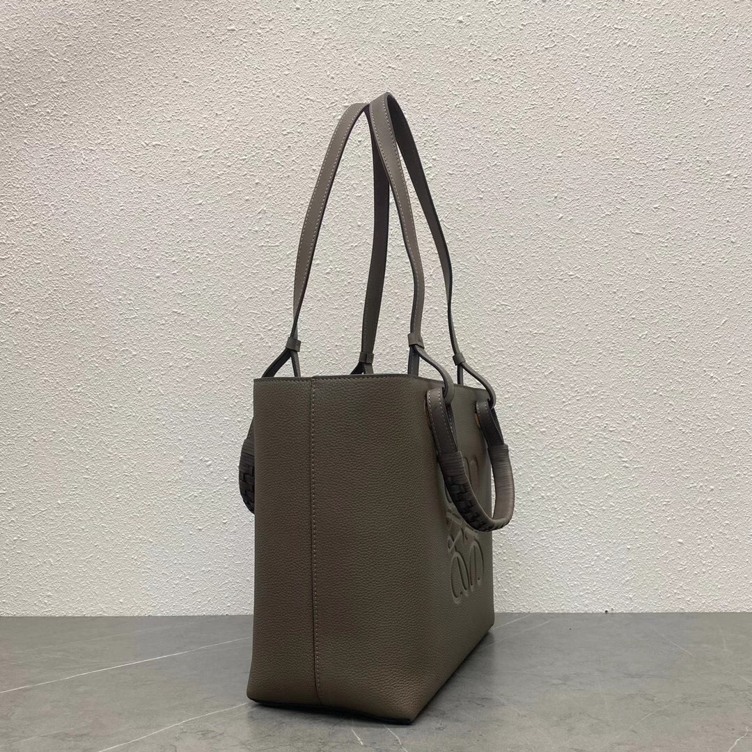 Loewe Small Anagram Tote In Taupe Grained Calfskin