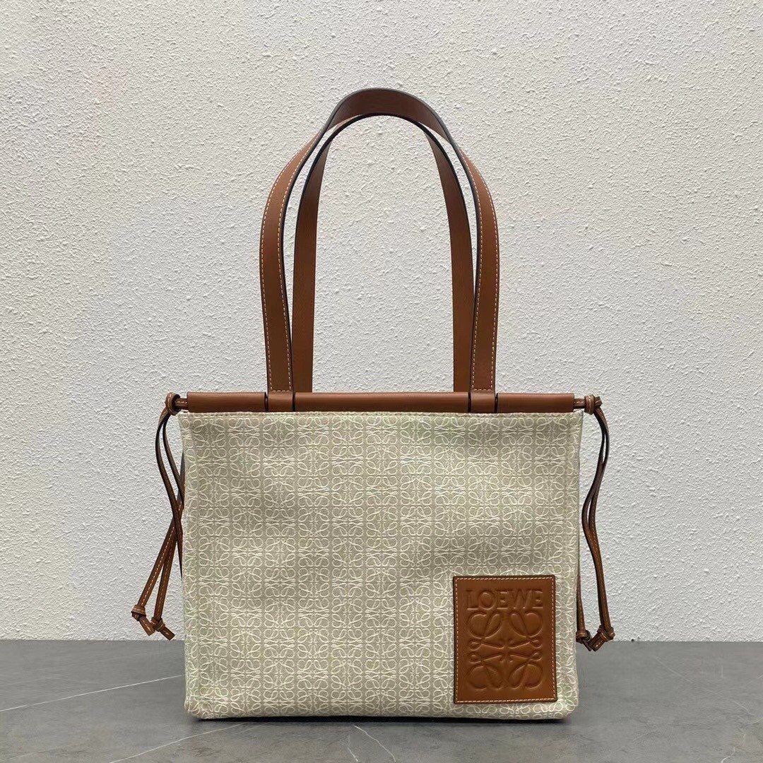 Loewe Small Cushion Tote In Beige Anagram Jacquard