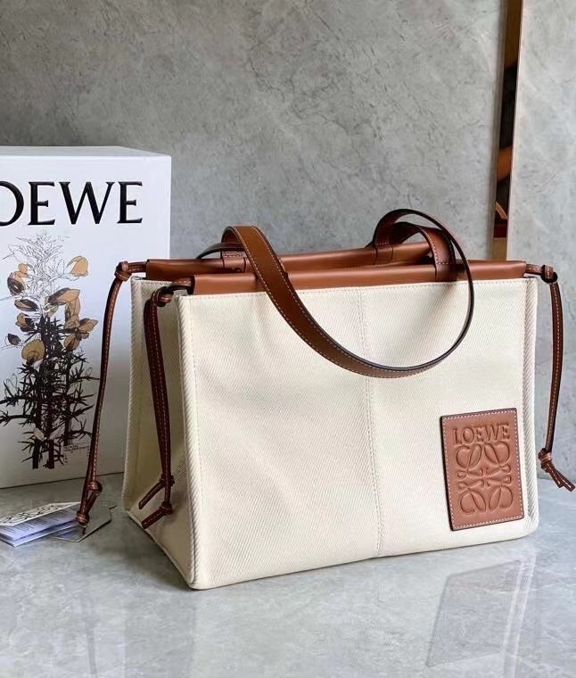 Loewe Medium Cushion Tote In Canvas and Calfskin