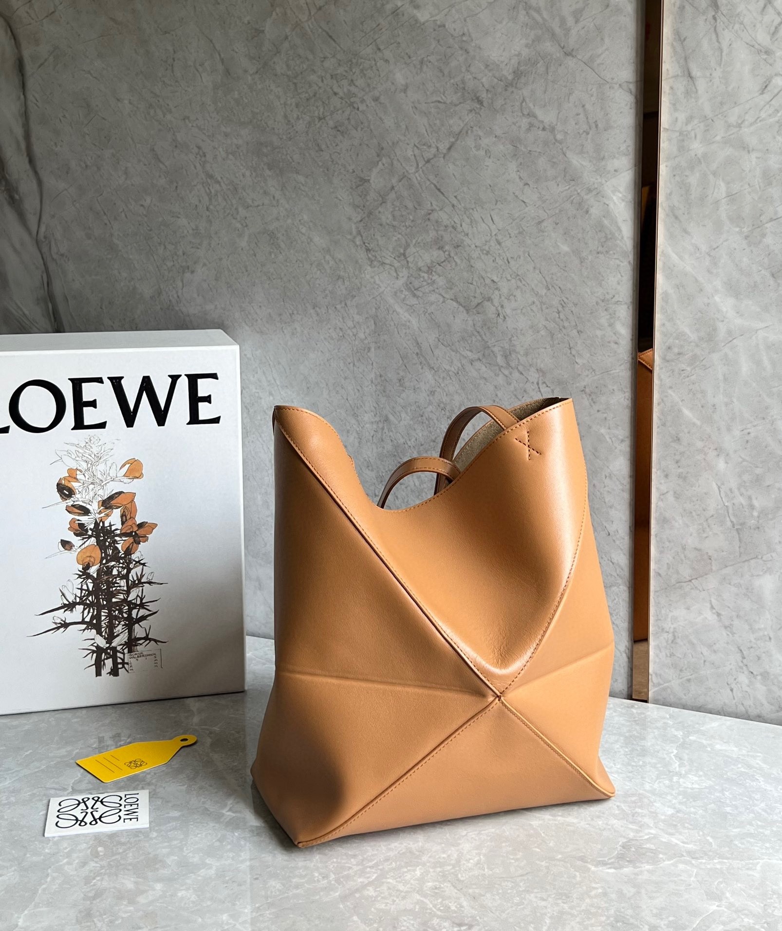 Loewe Medium Puzzle Fold Tote Bag in Tan Calfskin