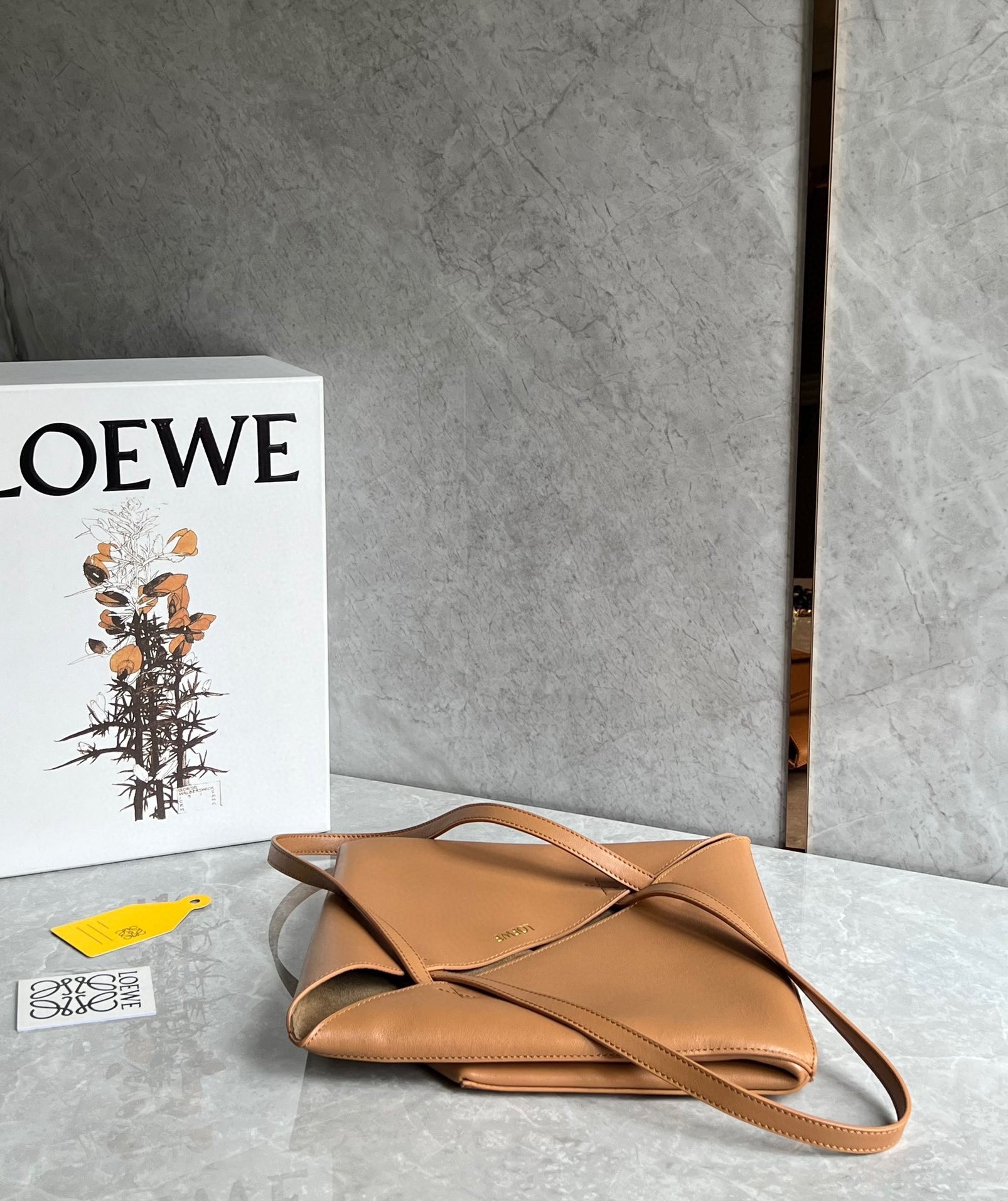 Loewe Medium Puzzle Fold Tote Bag in Tan Calfskin