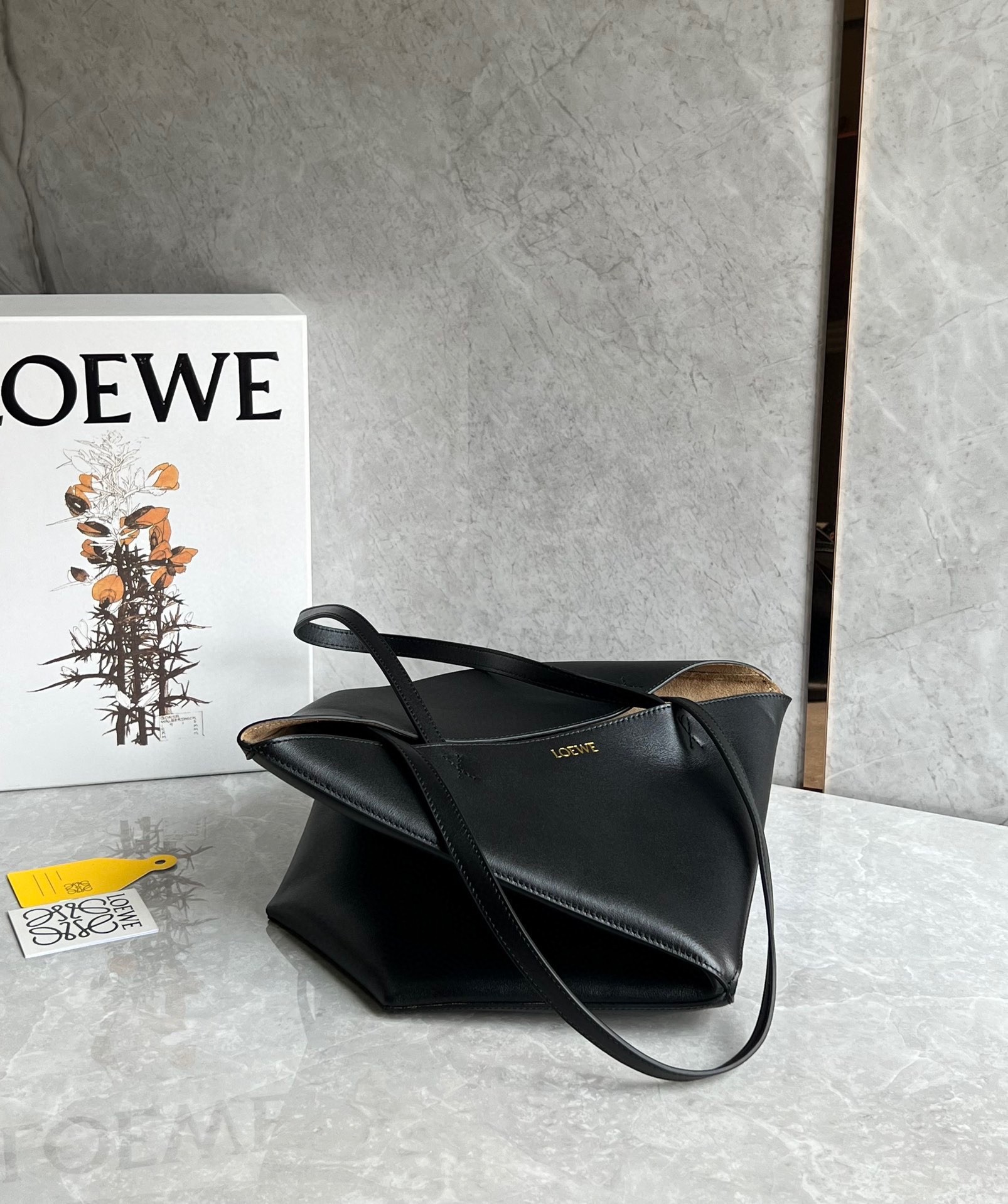 Loewe Medium Puzzle Fold Tote Bag in Black Calfskin