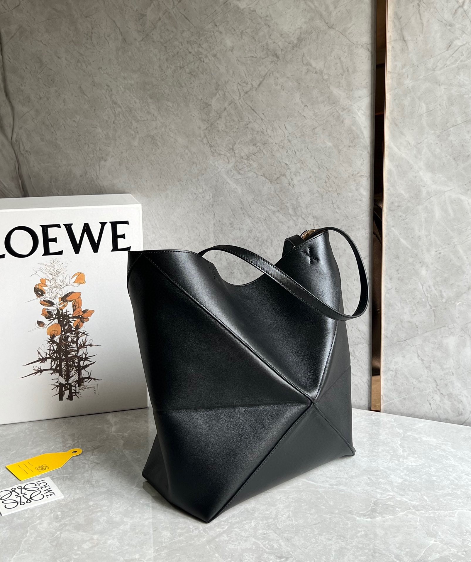 Loewe Medium Puzzle Fold Tote Bag in Black Calfskin