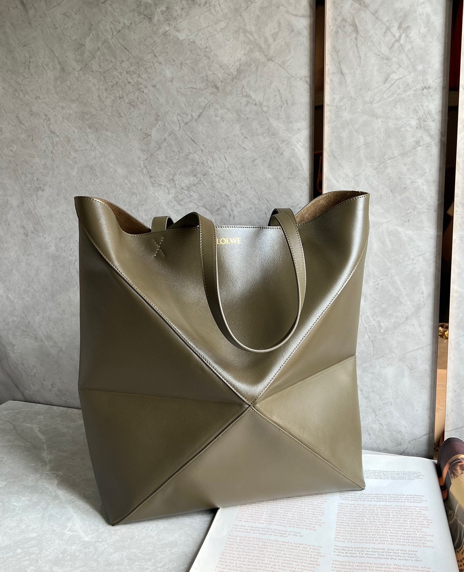 Loewe Large Puzzle Fold Tote Bag in Dark Green Calfskin