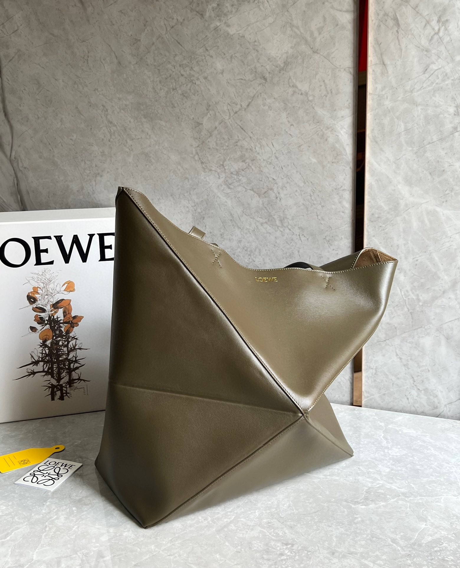 Loewe Large Puzzle Fold Tote Bag in Dark Green Calfskin