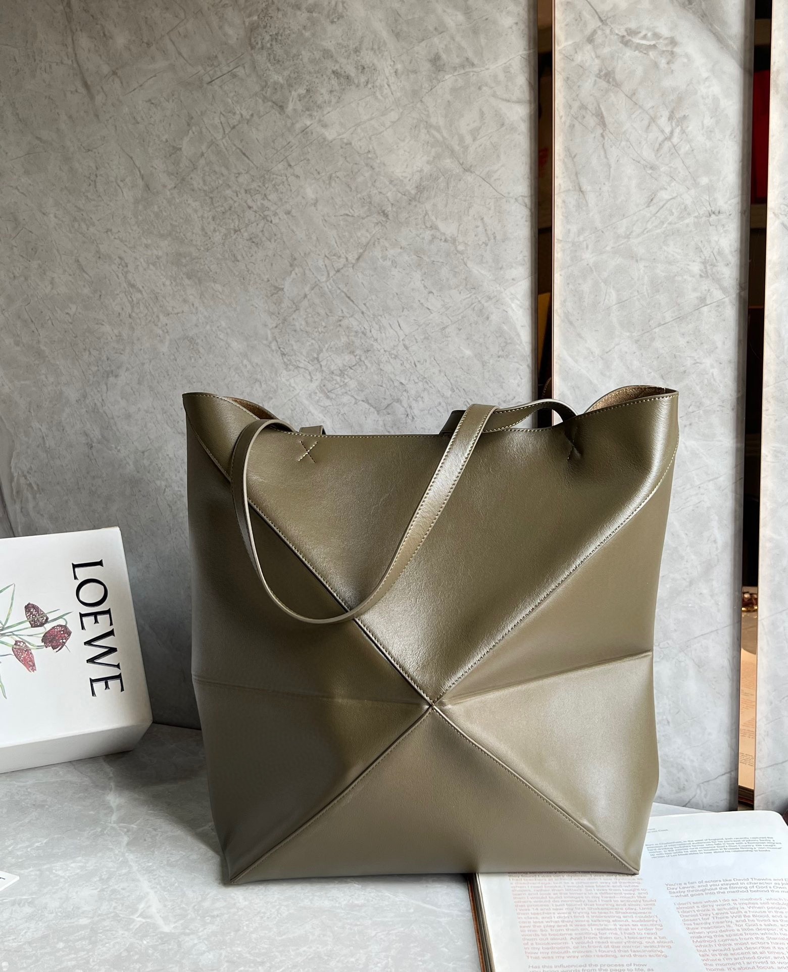 Loewe Large Puzzle Fold Tote Bag in Dark Green Calfskin