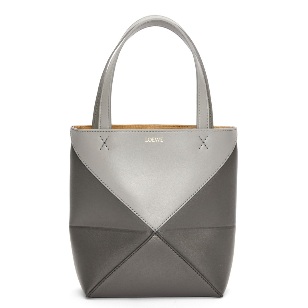 Loewe Mini Puzzle Fold Tote Bag in Grey/Dark Grey Calfskin