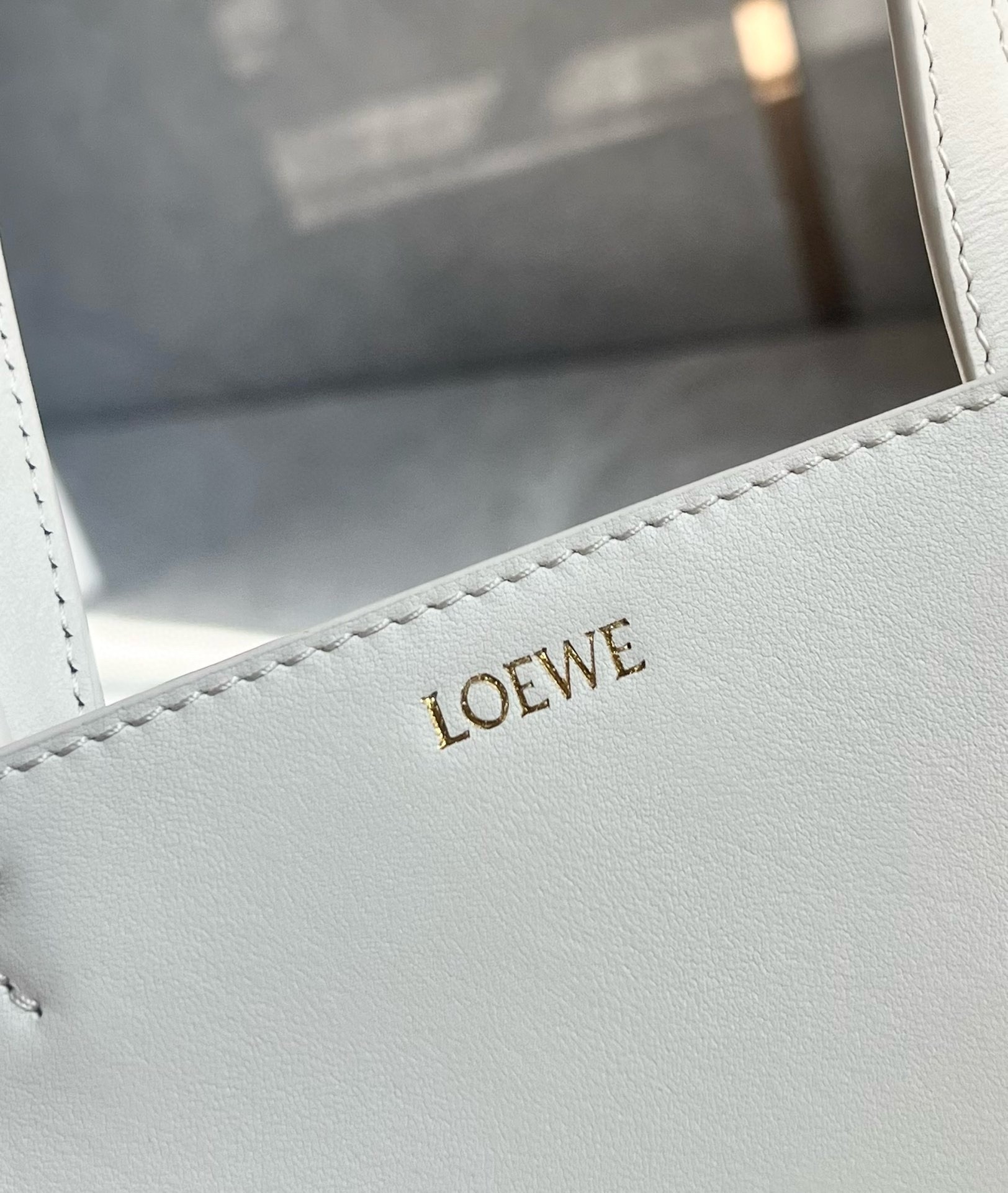 Loewe Mini Puzzle Fold Tote Bag in White/Beige Calfskin