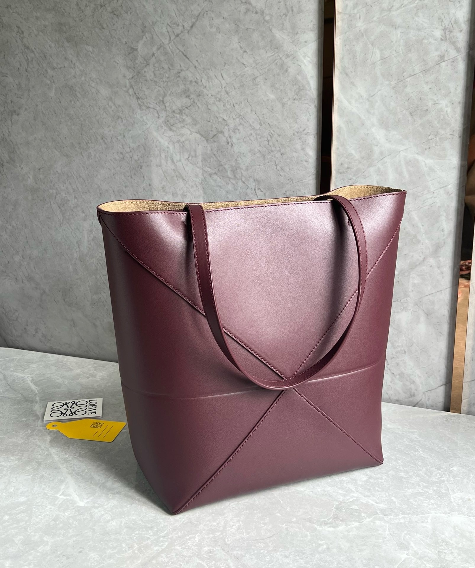 Loewe Medium Puzzle Fold Tote Bag in Bordeaux Calfskin