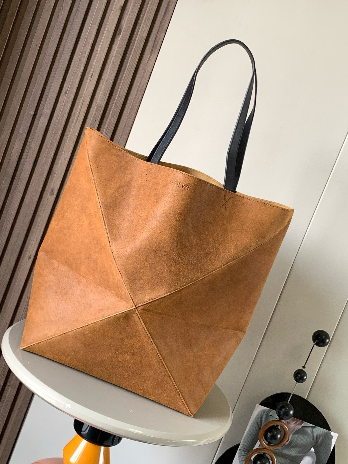 Loewe XL Puzzle Fold Tote Bag in Brown Suede Calfskin