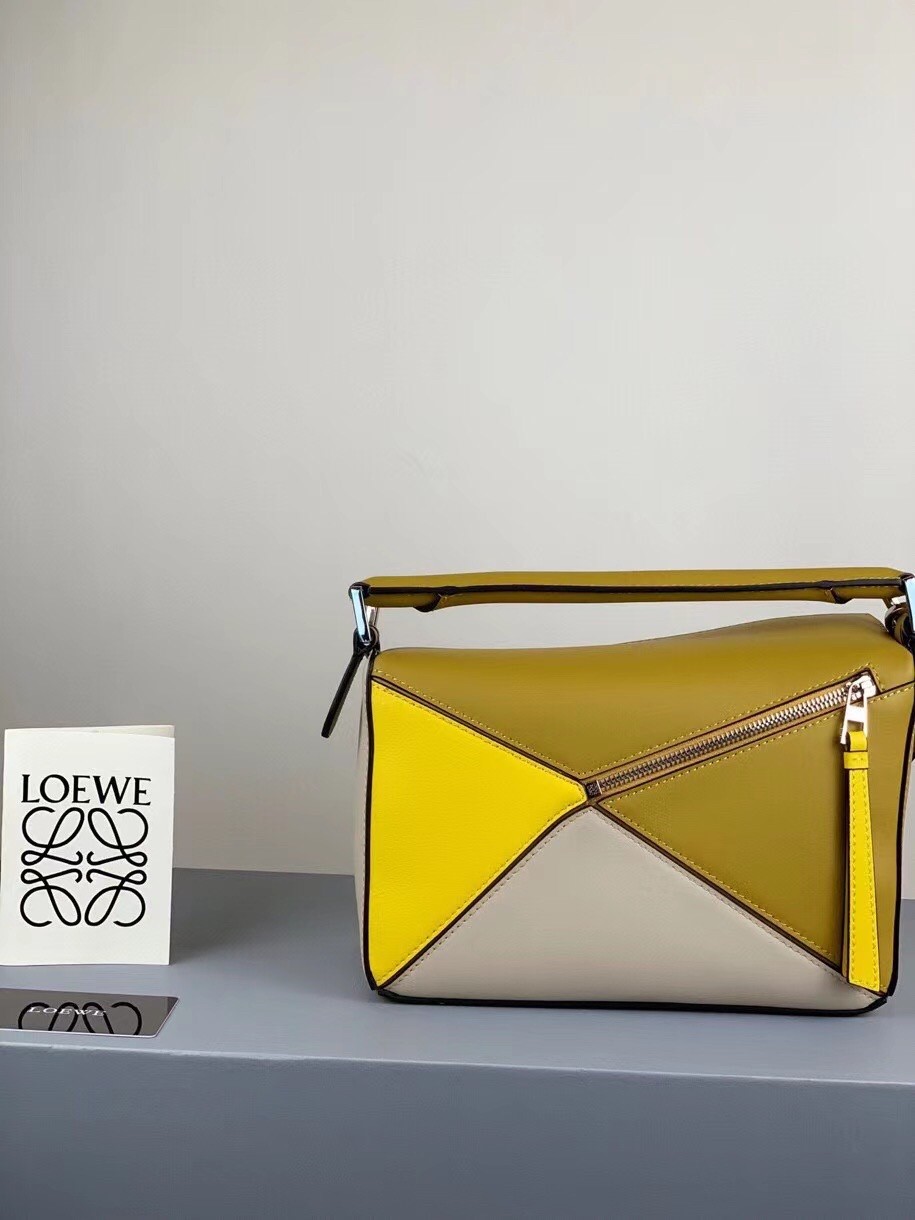 Loewe Small Puzzle Bag In Ochre/Yellow/Beige Calfskin