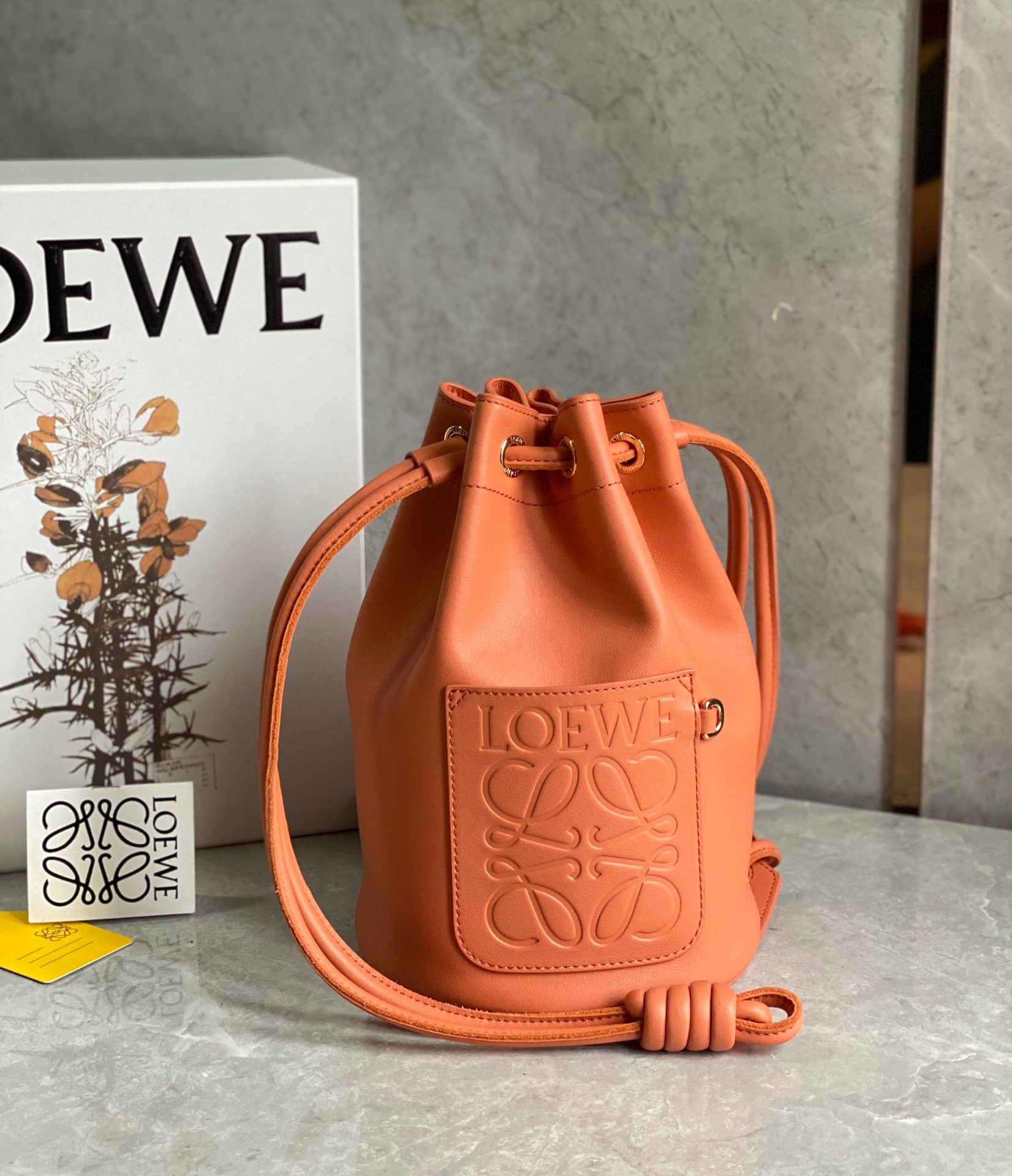 Loewe Small Sailor Bucket Bag In Orange Nappa Leather