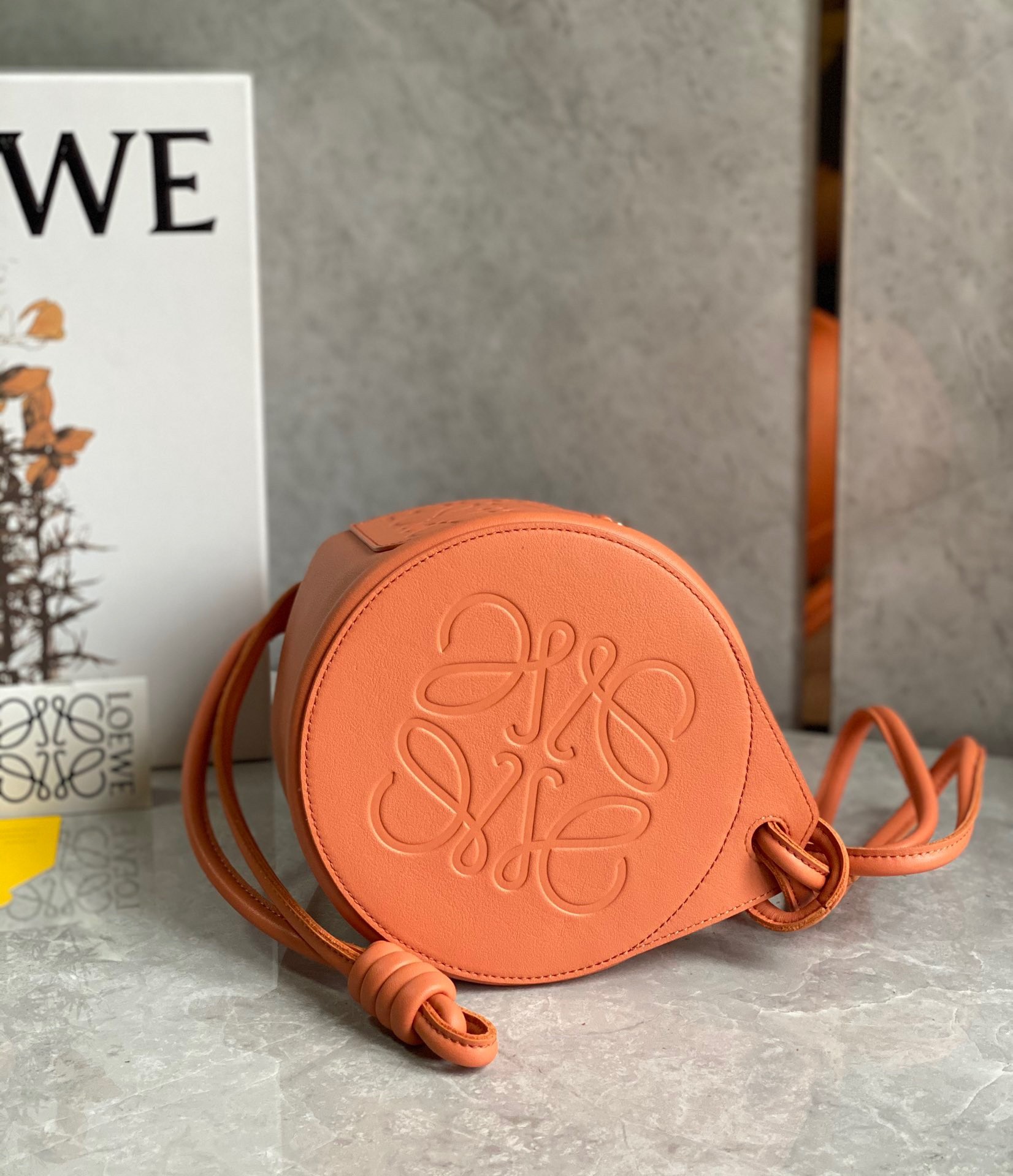 Loewe Small Sailor Bucket Bag In Orange Nappa Leather