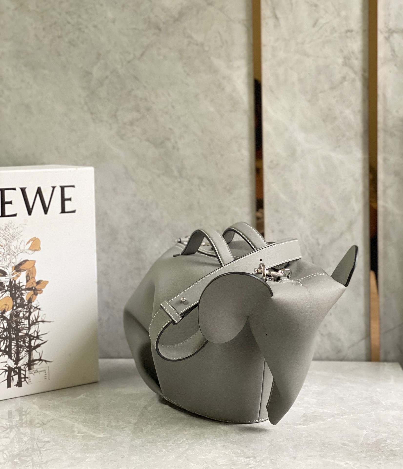 Loewe Large Elephant Bag in Grey Calfskin