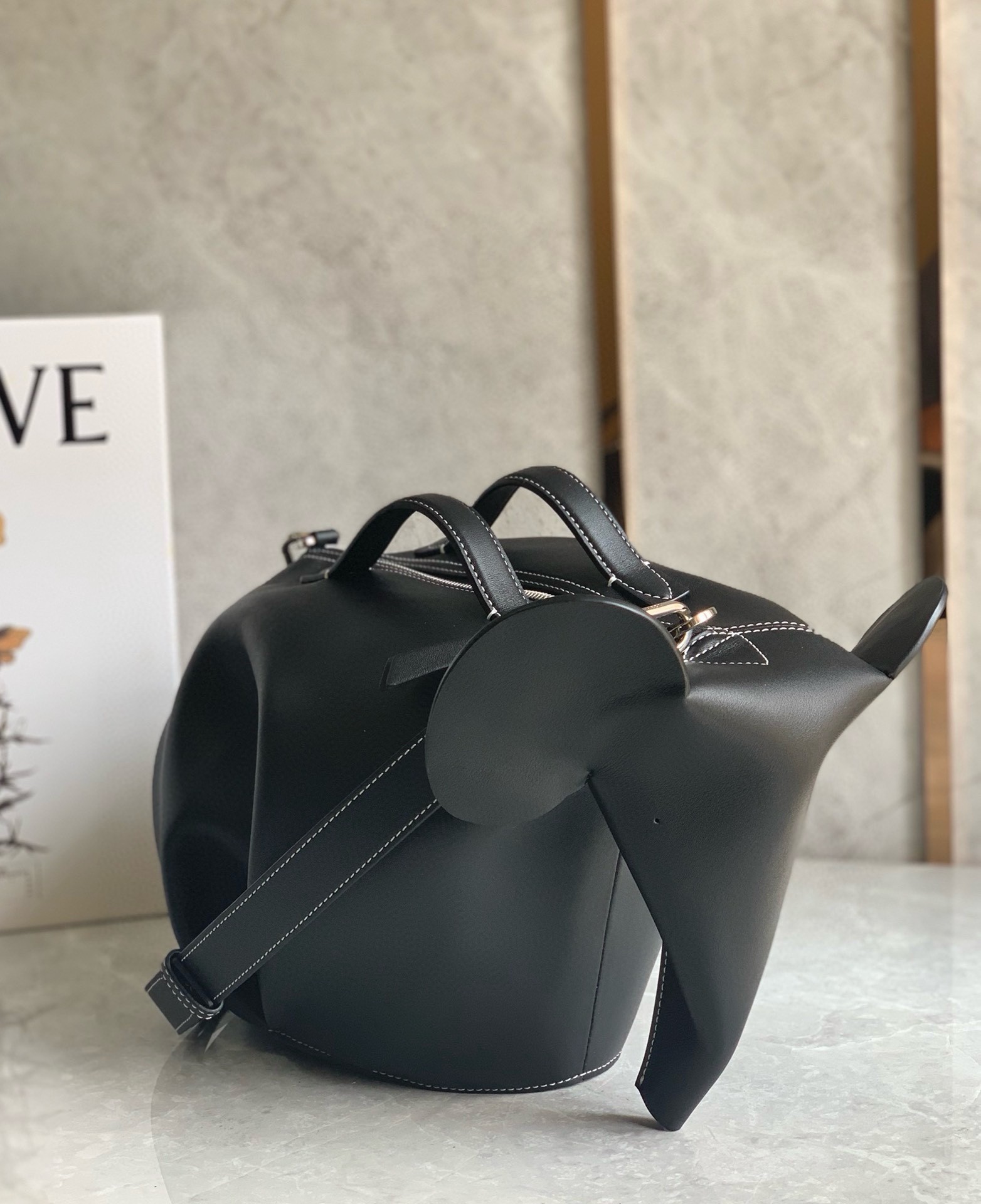 Loewe Large Elephant Bag in Black Calfskin