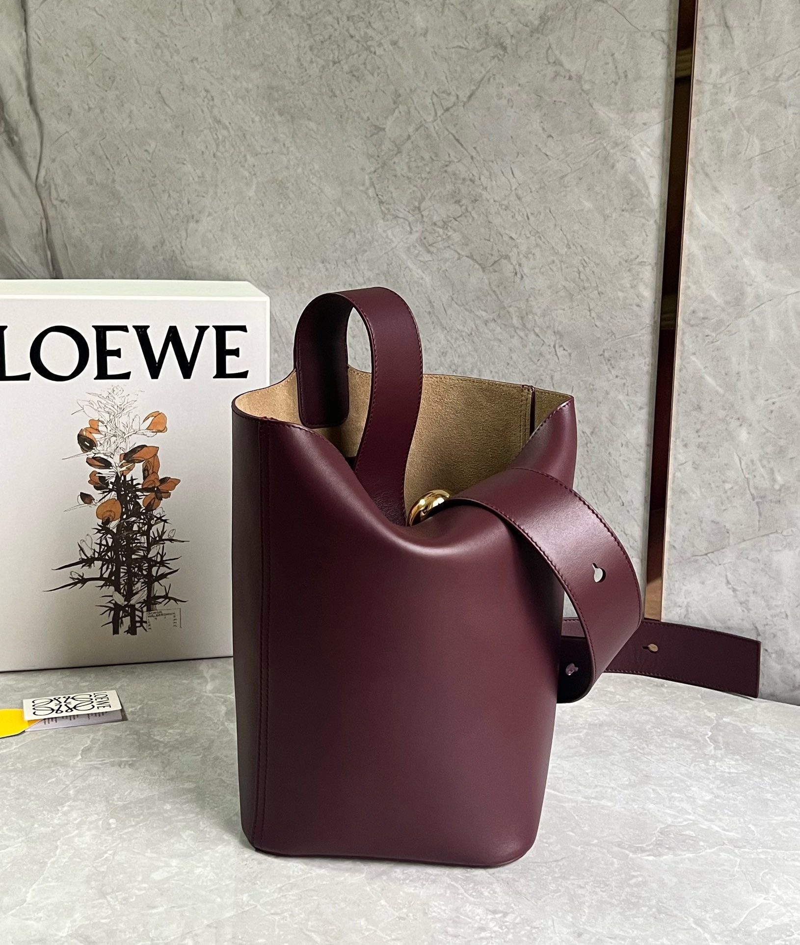 Loewe Medium Pebble Bucket Bag in Burgundy Calfskin