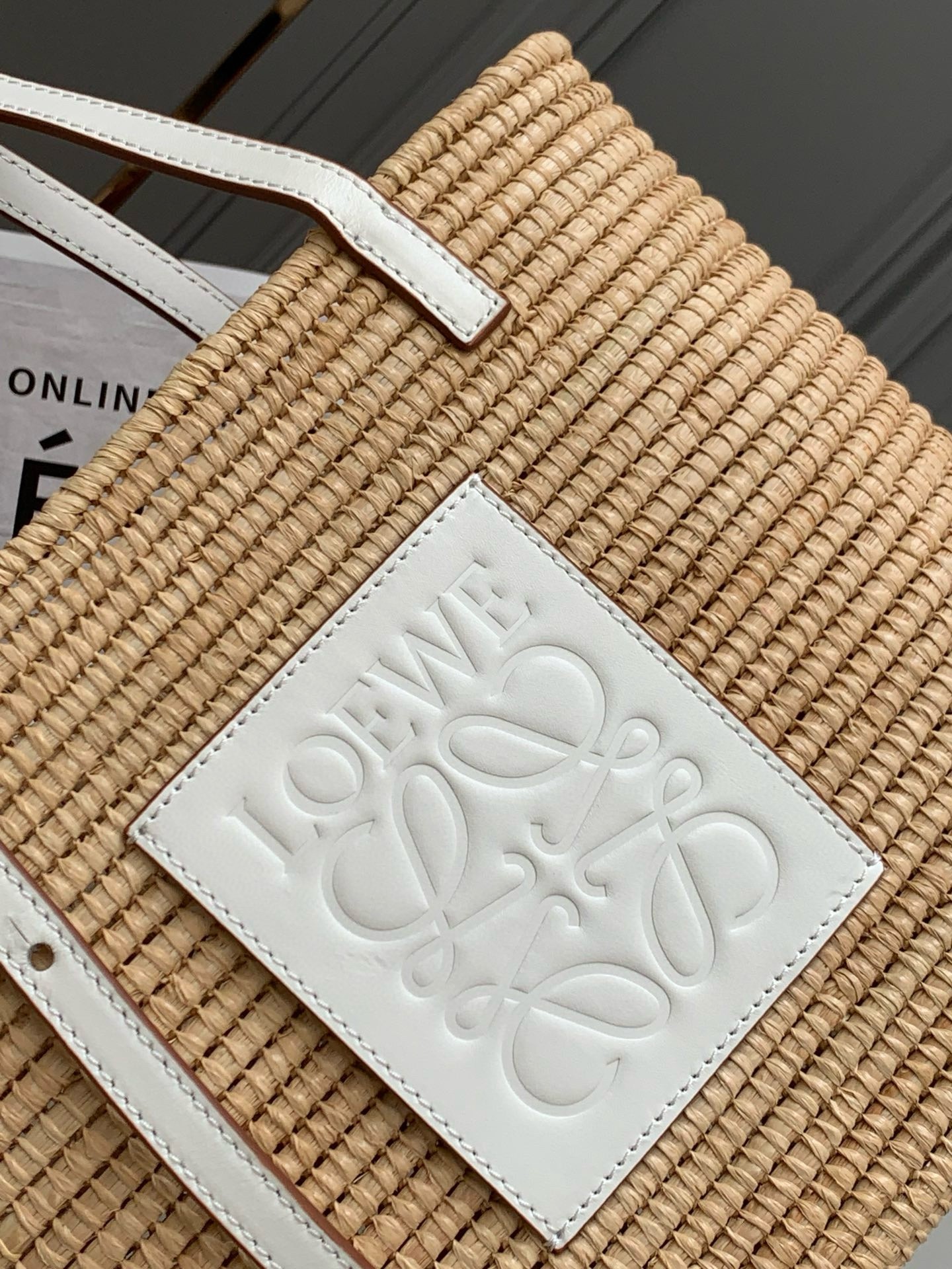 Loewe Small Square Basket Bag in Raffia and White Calfskin