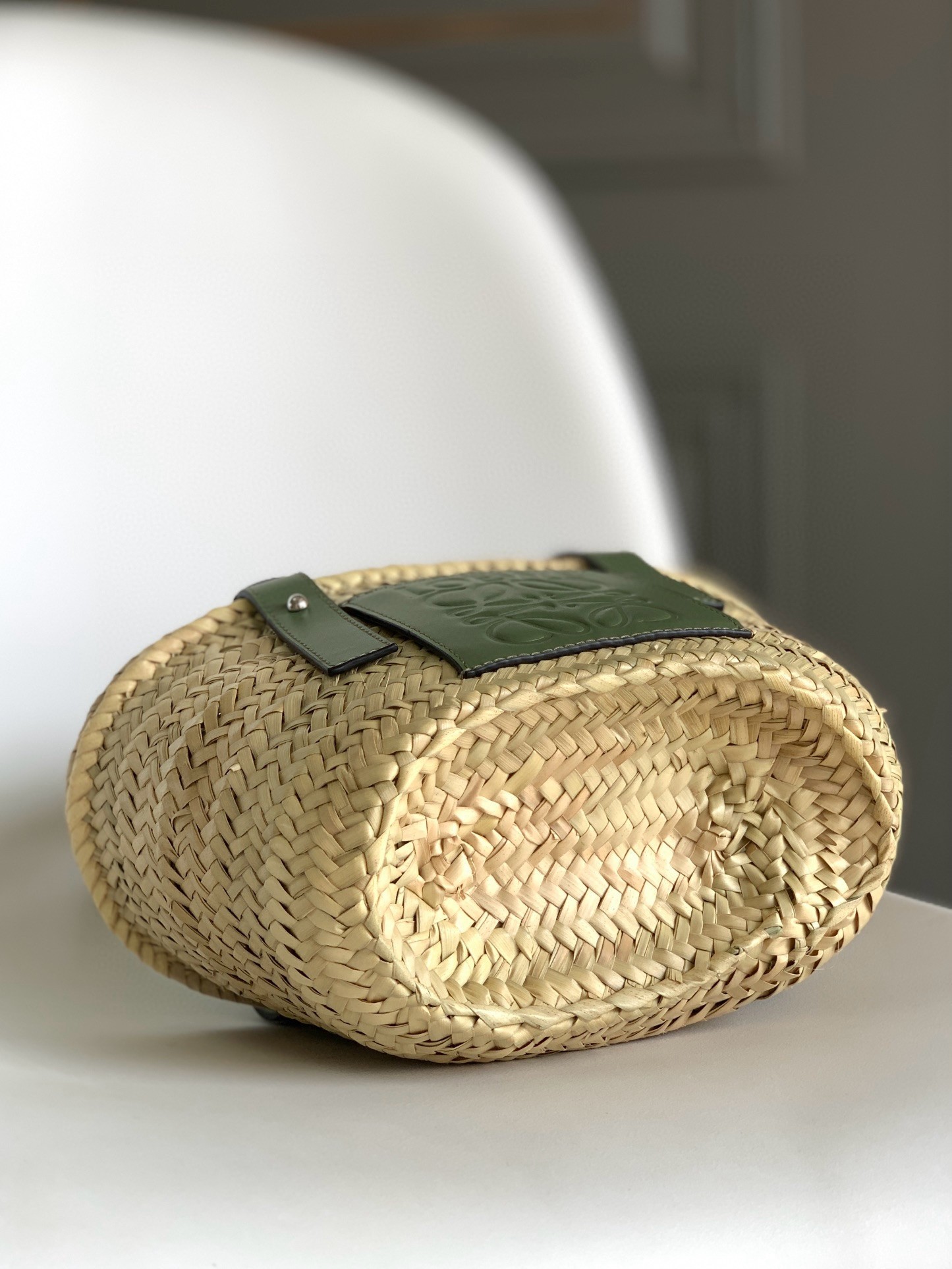 Loewe Small Basket Bag in Raffia and Rosemary Calfskin