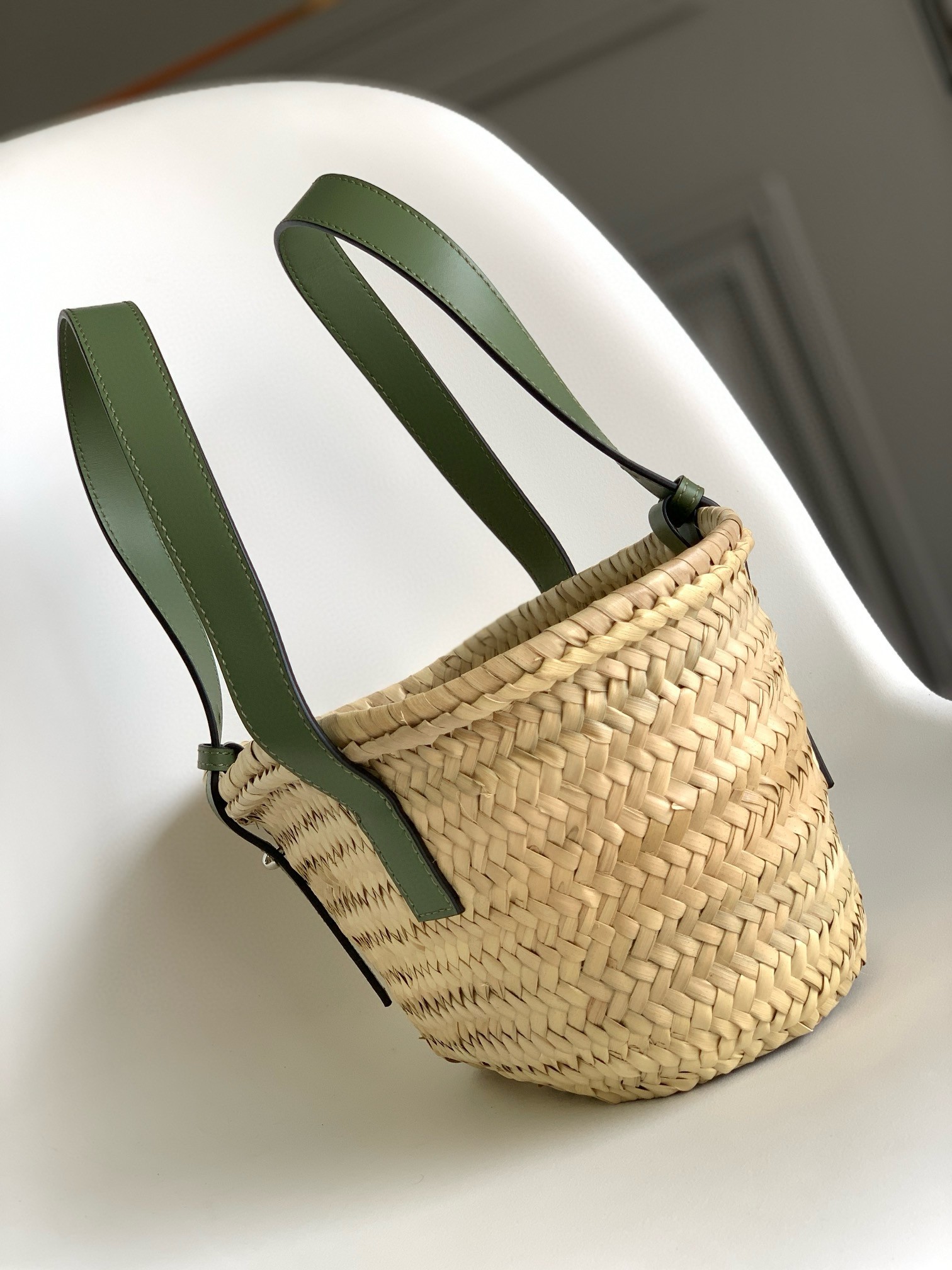 Loewe Small Basket Bag in Raffia and Rosemary Calfskin