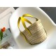 Loewe Small Basket Bag in Raffia and Yellow Calfskin