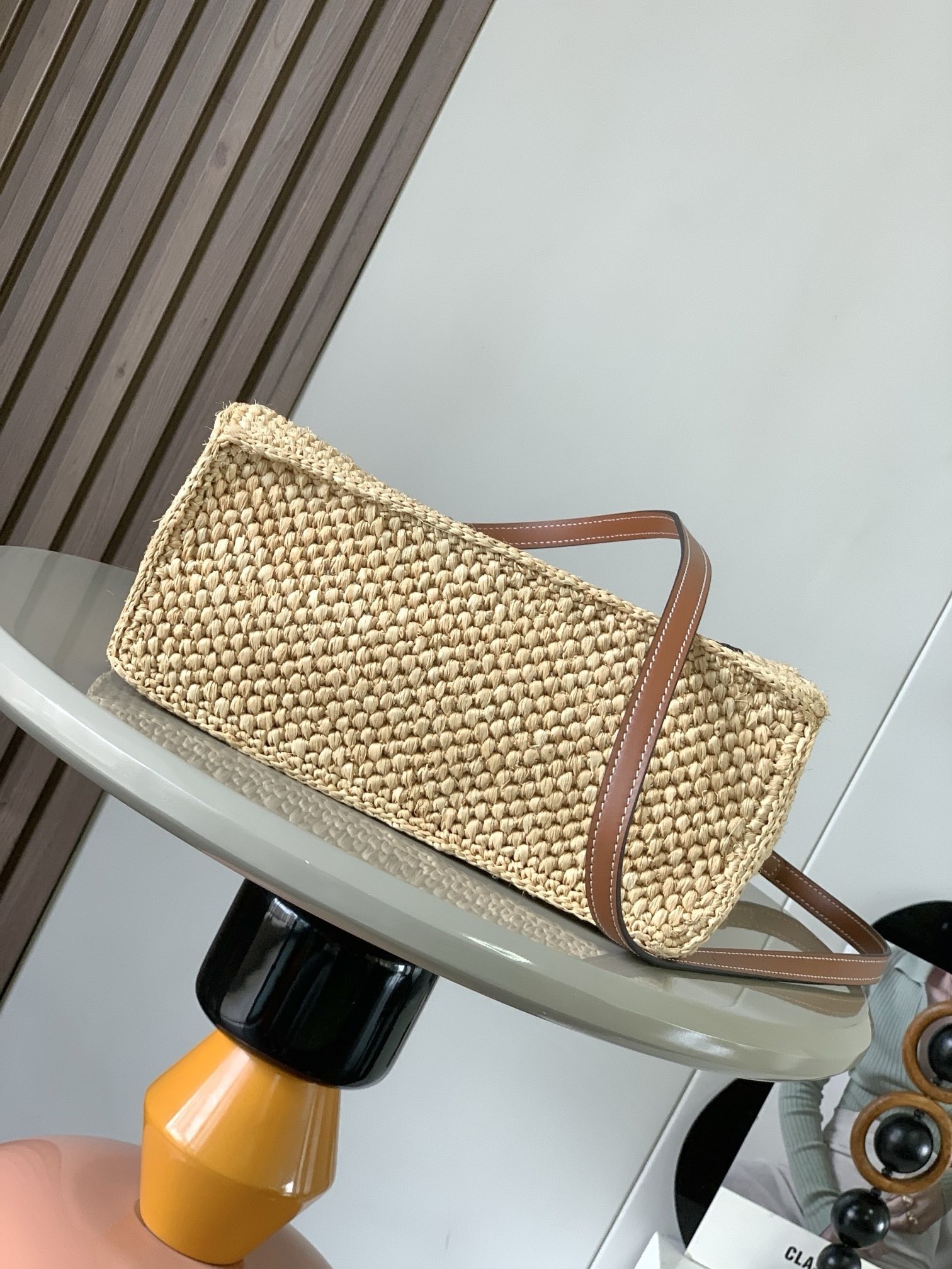 Loewe Small LOEWE Font Tote in Natural Raffia