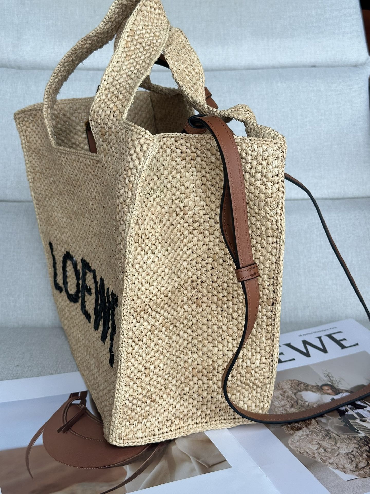 Loewe Small LOEWE Font Tote in Natural Raffia