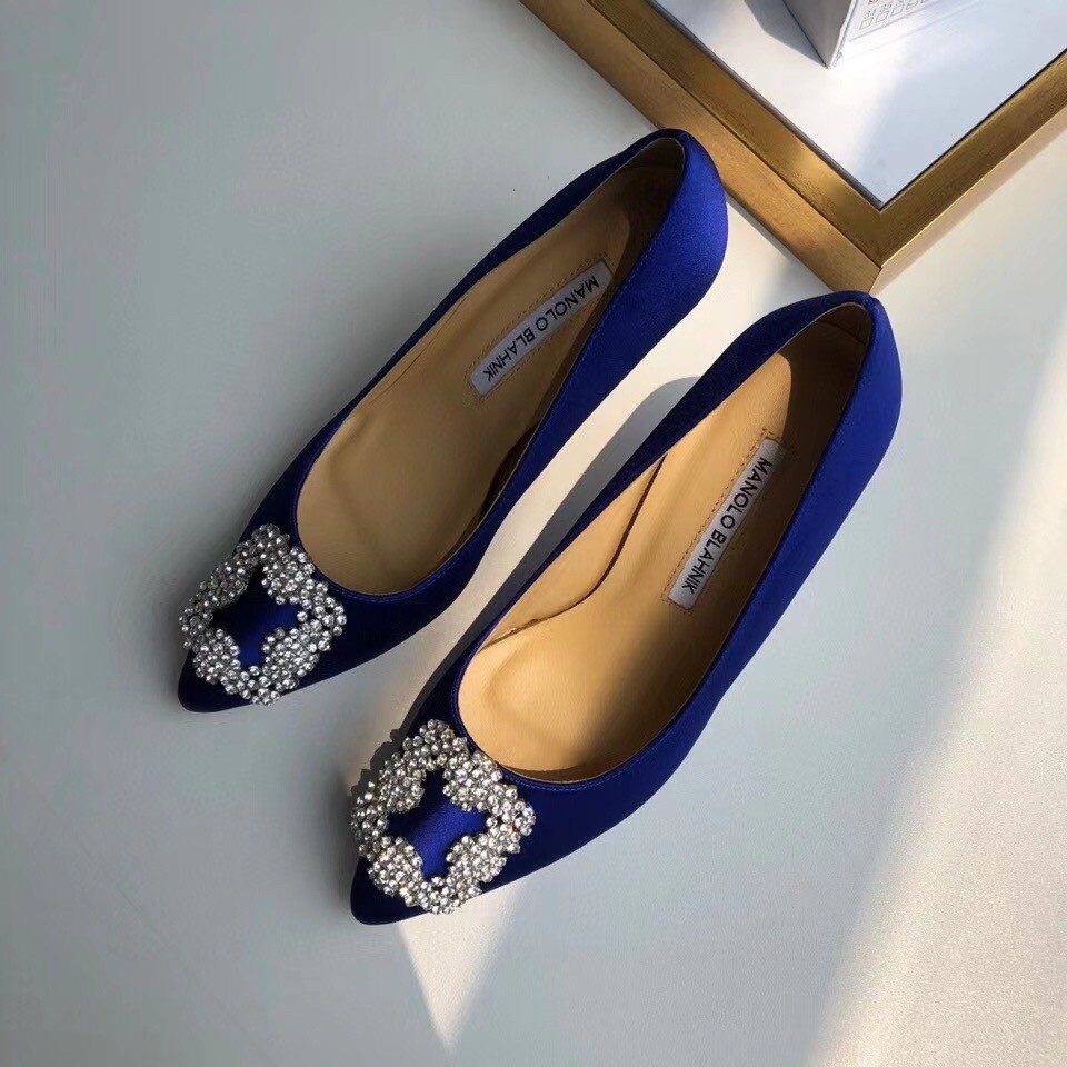 Manolo Blahnik Blue Satin Hangisi 70mm Pumps