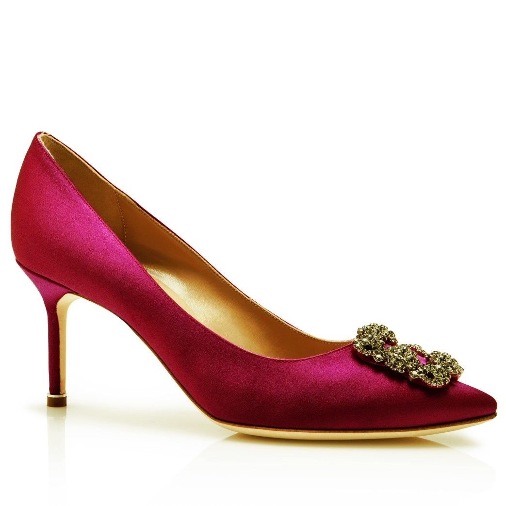 Manolo Blahnik Bordeaux Satin Hangisi 70mm Pumps