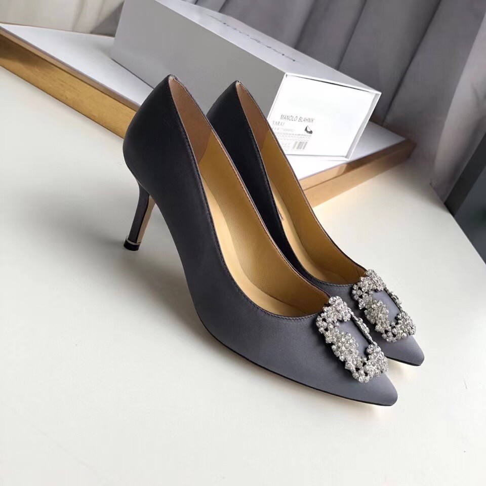 Manolo Blahnik Dark Grey Satin Hangisi 70mm Pumps