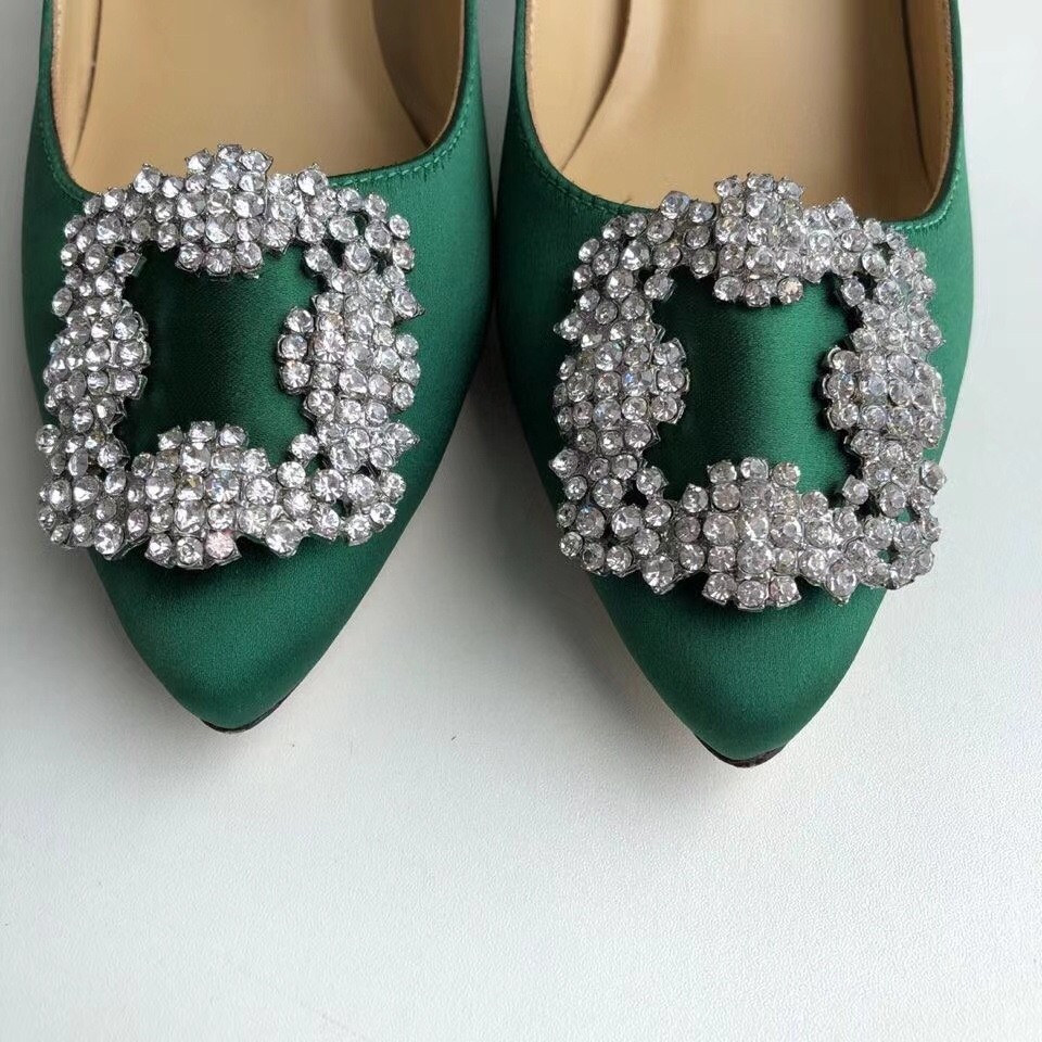 Manolo Blahnik Green Satin Hangisi 70mm Pumps