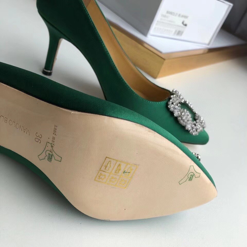 Manolo Blahnik Green Satin Hangisi 70mm Pumps