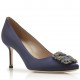 Manolo Blahnik Navy Blue Satin Hangisi 70mm Pumps