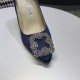 Manolo Blahnik Navy Blue Satin Hangisi 70mm Pumps