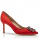 Manolo Blahnik Red Satin Hangisi 70mm Pumps