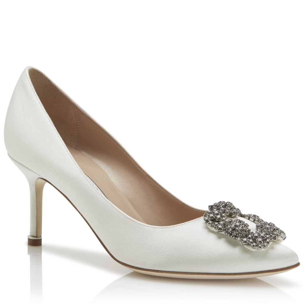 Manolo Blahnik White Satin Hangisi 70mm Pumps