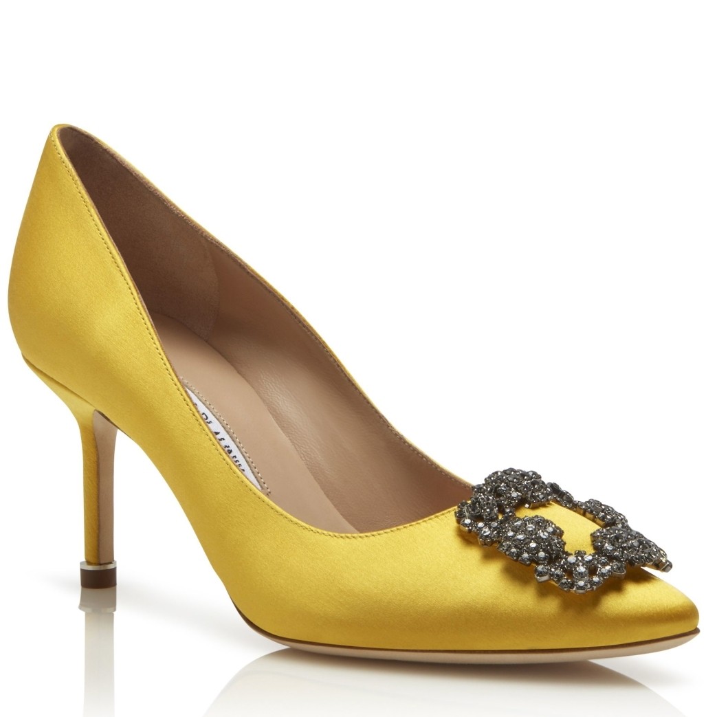 Manolo Blahnik Yellow Satin Hangisi 70mm Pumps