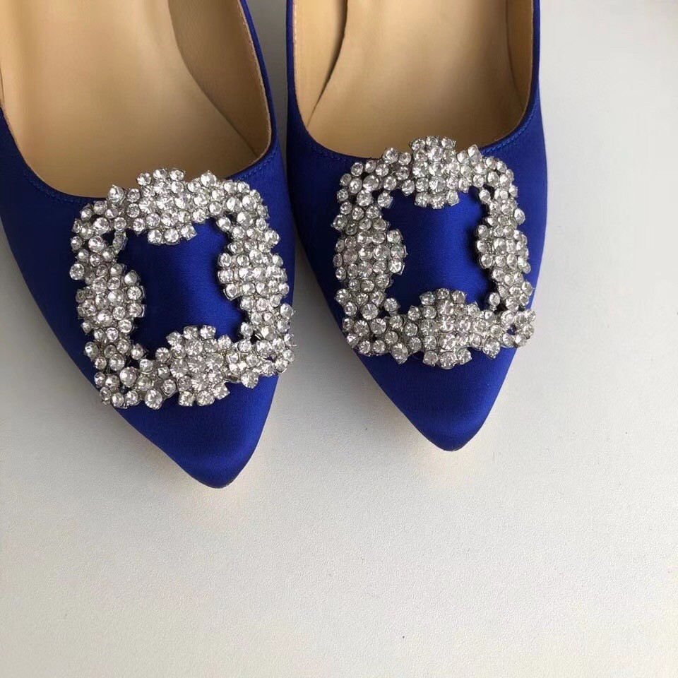 Manolo Blahnik Blue Satin Hangisi 105mm Pumps