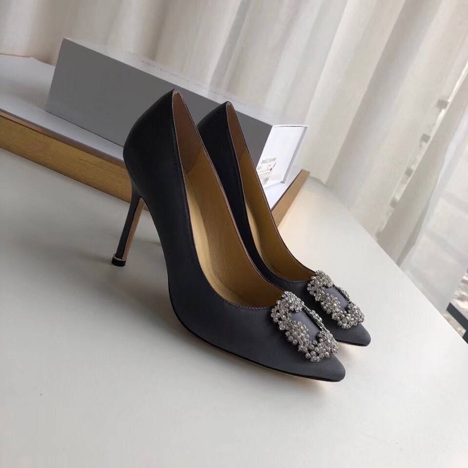 Manolo Blahnik Dark Grey Satin Hangisi 105mm Pumps