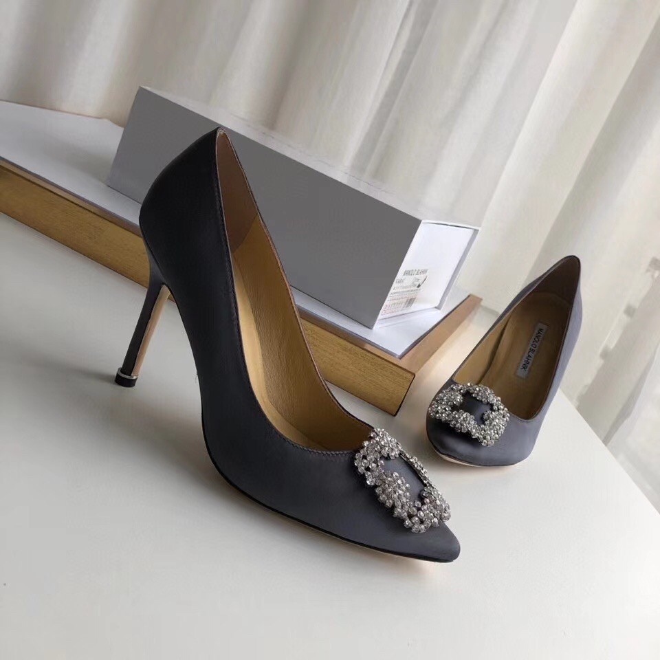 Manolo Blahnik Dark Grey Satin Hangisi 105mm Pumps