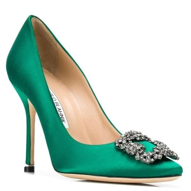 Manolo Blahnik Green Satin Hangisi 105mm Pumps