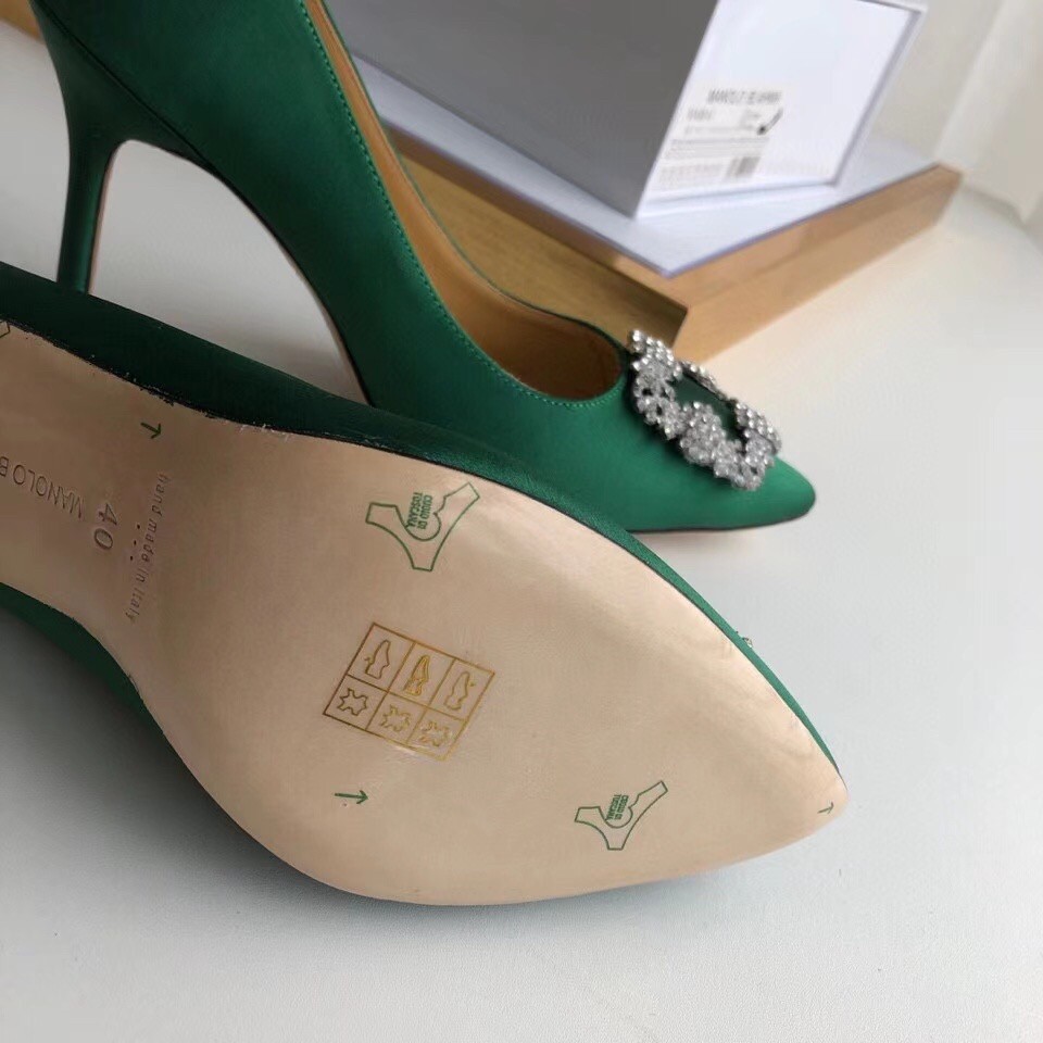 Manolo Blahnik Green Satin Hangisi 105mm Pumps