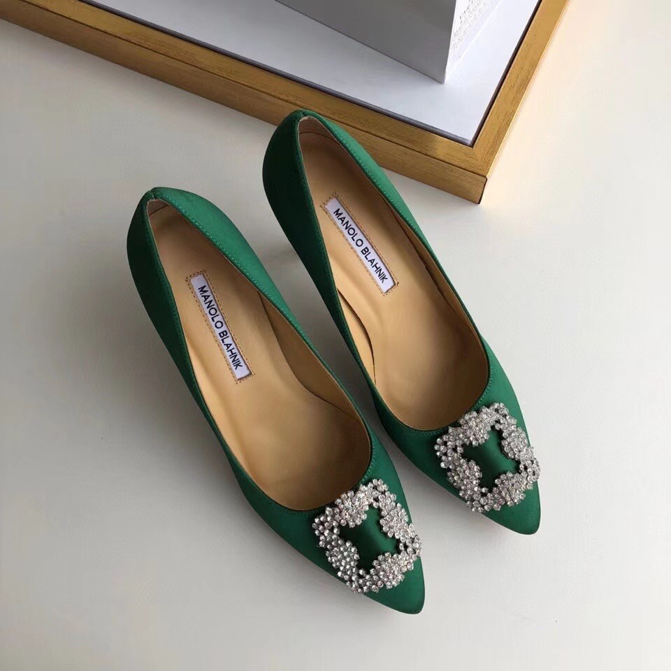 Manolo Blahnik Green Satin Hangisi 105mm Pumps