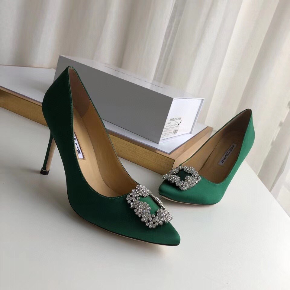 Manolo Blahnik Green Satin Hangisi 105mm Pumps